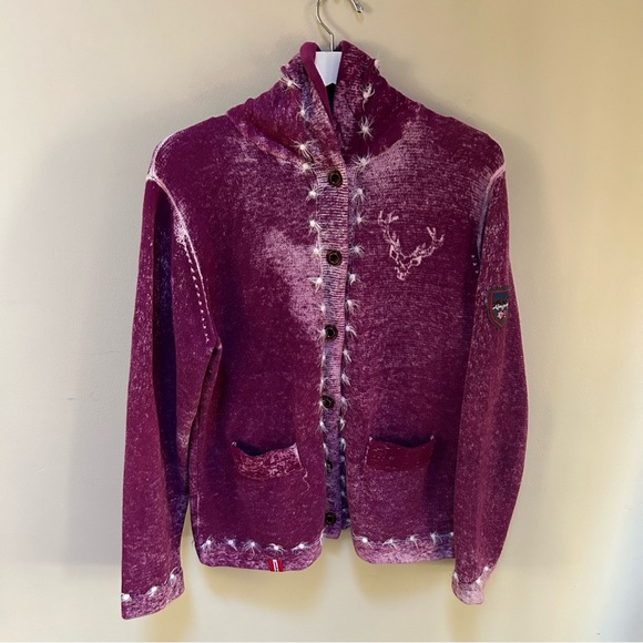 Almgwand ~Vintage Austrian Reindeer Button Front Hoodie Cardigan Sweater~ XL /16 - Picture 15 of 15